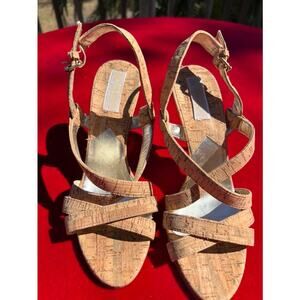 Michael Kors Gorgeous Cork Strappy High Heel Sandals Gold Spike Heel